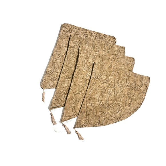 Set 4 Valances Luxury Window Treatments Short Curtains Tan Tassels Tapestry - Picture 1 of 6